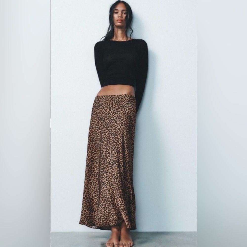 Zara Leopard Print Midi Skirt